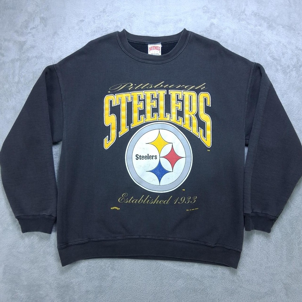 Vintage 1995 Nutmeg Mills Pittsburgh Steelers Crewneck Sweatshirt Large USA Made